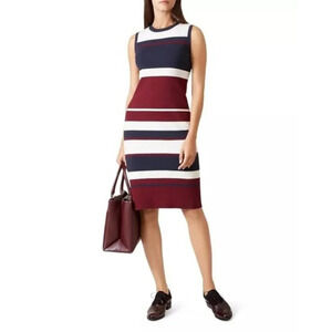 Hobbs London Grace Dress Stretch Knit Striped Blue Burgundy 10